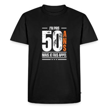 j ai 50 ans / t-shirt 50 ans / idée cadeau 50 ans - T-shirt Premium bio Homme - noir - Devant - Nico (187cm)