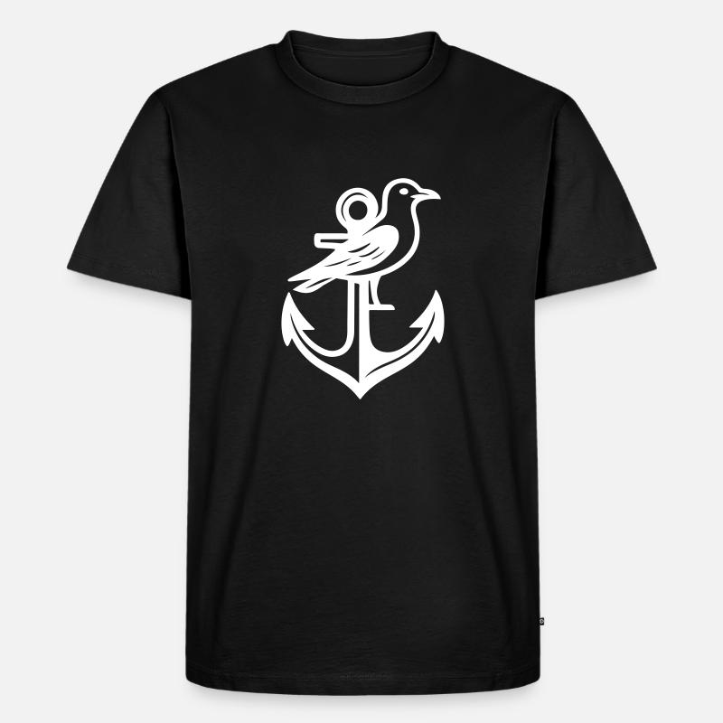 Anker Möwe - Männer Premium Bio T-Shirt - Schwarz