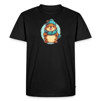 Loutre douillette - T-shirt Premium bio Homme - noir - Devant - Nico (187cm)