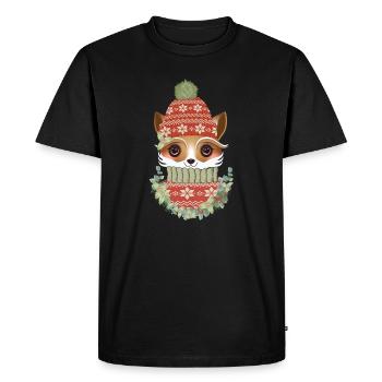 cute fox with sweater, bobble hat & wreath - Men's Premium Organic T-Shirt - black - Front - Nico (187cm)
