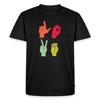 Love Sign ASL Deaf Pride - T-shirt Premium bio Homme - noir - Devant - Nico (187cm)
