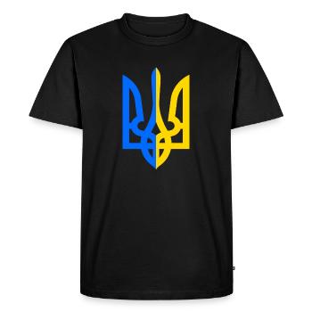 Ukraine Support Peace Coat of Arms yellow blue - Men's Premium Organic T-Shirt - black - Front - Nico (187cm)