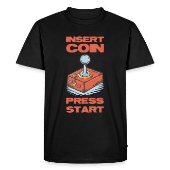 Insert coins press start. Retro joystick design. - Men's Premium Organic T-Shirt - black - Front - Nico (187cm)