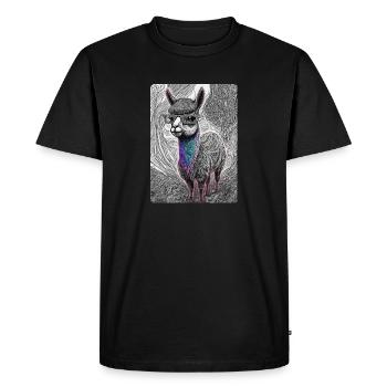 Lama noir et blanc avec lunettes - T-shirt Premium bio Homme - noir - Devant - Nico (187cm)