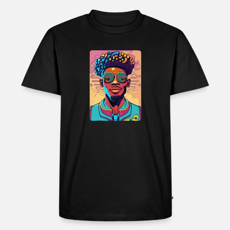 Cooler Afro-Mann mit Brille - Männer Premium Bio T-Shirt - Schwarz
