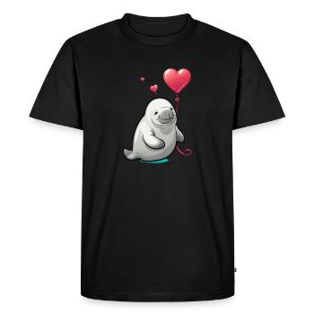 Lamantin avec coeur - T-shirt Premium bio Homme - noir - Devant - Nico (187cm)