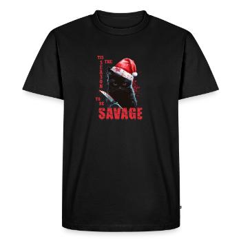 C’est la saison des sauvages | Foutu chat de Noël - T-shirt Premium bio Homme - noir - Devant - Nico (187cm)