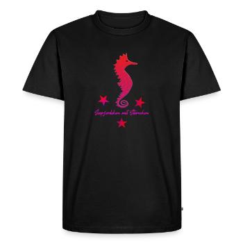 Hippocampe rouge avec rose étoilé - T-shirt Premium bio Homme - noir - Devant - Nico (187cm)