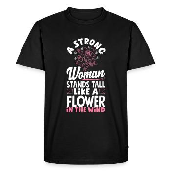 Une femme forte se tient debout comme une fleur - T-shirt Premium bio Homme - noir - Devant - Nico (187cm)