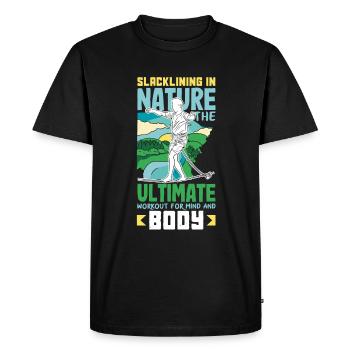 Slackline dans la nature l’entraînement ultime pour - T-shirt Premium bio Homme - noir - Devant - Nico (187cm)