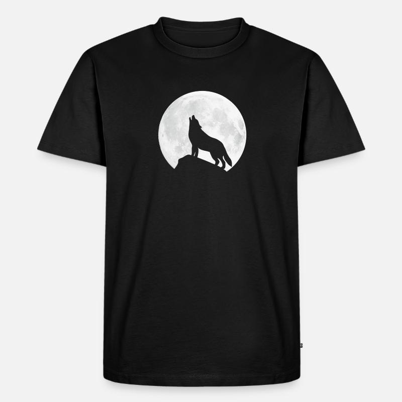 Heulender Wolf - Mond - Männer Premium Bio T-Shirt - Schwarz