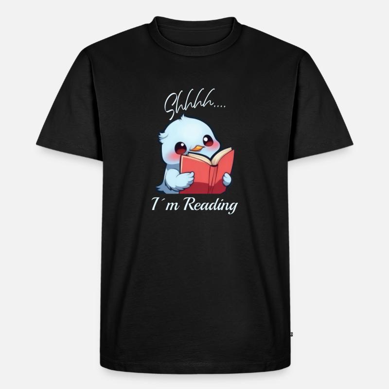 Vogel mit Buch - Männer Premium Bio T-Shirt - Schwarz