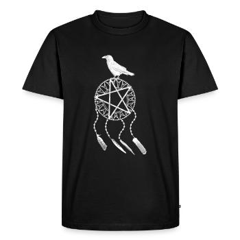 Dream catcher Gothic, bird feather, crow, raven white - Men's Premium Organic T-Shirt - black - Front - Nico (187cm)