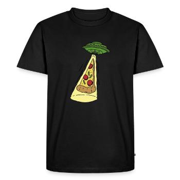 Un ovni enlève une pizza - T-shirt Premium bio Homme - noir - Devant - Nico (187cm)