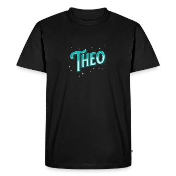 Nom Theo personnalisé - T-shirt Premium bio Homme - noir - Devant - Nico (187cm)