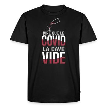 Jeux de mots covid humour cave vide vigneron vin - T-shirt Premium bio Homme - noir - Devant - Nico (187cm)