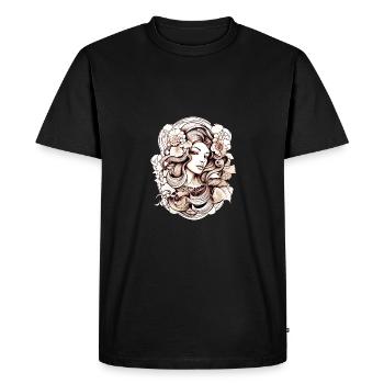 Dessin de femme fleur - T-shirt Premium bio Homme - noir - Devant - Nico (187cm)