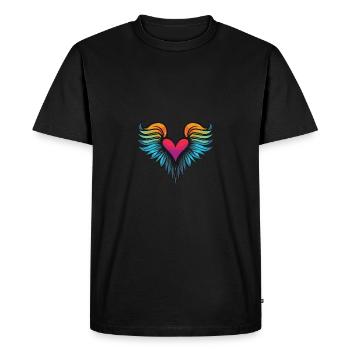 Coeur Ailes Ange Amour - T-shirt Premium bio Homme - noir - Devant - Nico (187cm)