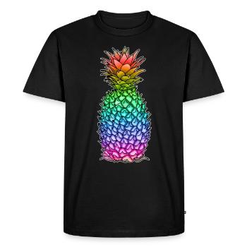 Pineapple in Rainbow Colors / LGBTQ, Gay Pride CSD - Men's Premium Organic T-Shirt - black - Front - Nico (187cm)