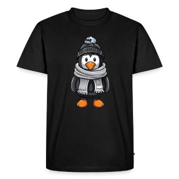 Penguin Winter Comic - Men's Premium Organic T-Shirt - black - Front - Nico (187cm)