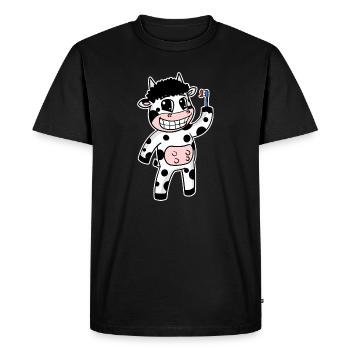 Cow with toothbrush - Men's Premium Organic T-Shirt - black - Front - Nico (187cm)