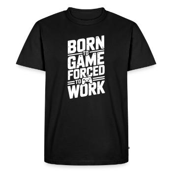 Né pour le jeu, forcé de travailler - T-shirt Premium bio Homme - noir - Devant - Nico (187cm)