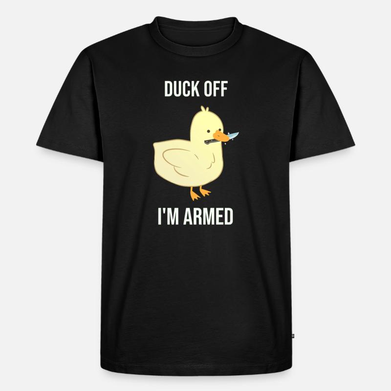 Duck dich weg, ich bin bewaffnet - Männer Premium Bio T-Shirt - Schwarz