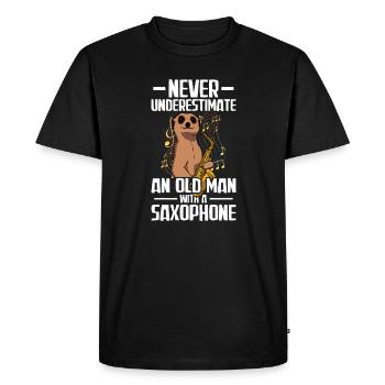 Vieil homme avec un saxophoniste - T-shirt Premium bio Homme - noir - Devant - Nico (187cm)