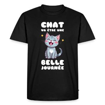 Humour Chat Belle Journée - T-shirt Premium bio Homme - noir - Devant - Nico (187cm)