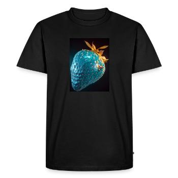 Fraise, technique, high-tech, illustration, bleu - T-shirt Premium bio Homme - noir - Devant - Nico (187cm)