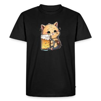 Beer-loving cat - Men's Premium Organic T-Shirt - black - Front - Nico (187cm)
