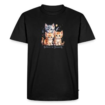 Croyez en vous avec trois chatons - T-shirt Premium bio Homme - noir - Devant - Nico (187cm)