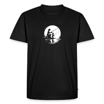 Together with mom in nature while fishing - Men's Premium Organic T-Shirt - black - Front - Nico (187cm)