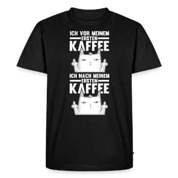 Cat before my first coffee - Men's Premium Organic T-Shirt - black - Front - Nico (187cm)