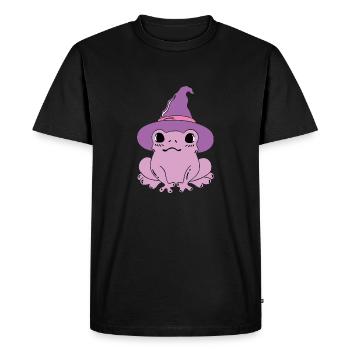Purple Frog with Witch Hat – Halloween Design - Men's Premium Organic T-Shirt - black - Front - Nico (187cm)