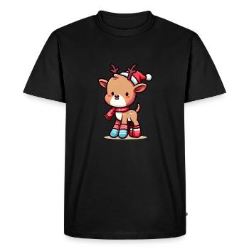 Mignon renne de Noël en tenue de fête - T-shirt Premium bio Homme - noir - Devant - Nico (187cm)