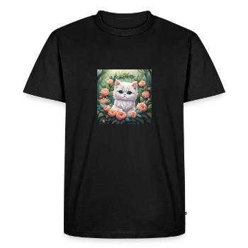 Cute Kawaii Baby Persian Cat Floral - Men's Premium Organic T-Shirt - black - Front - Nico (187cm)