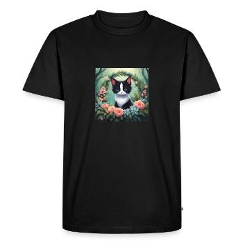 Cute Kawaii Baby Tuxedo Cat Floral - Men's Premium Organic T-Shirt - black - Front - Nico (187cm)
