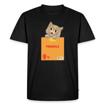 Curious Kitten on Fragile Package - Men's Premium Organic T-Shirt - black - Front - Nico (187cm)