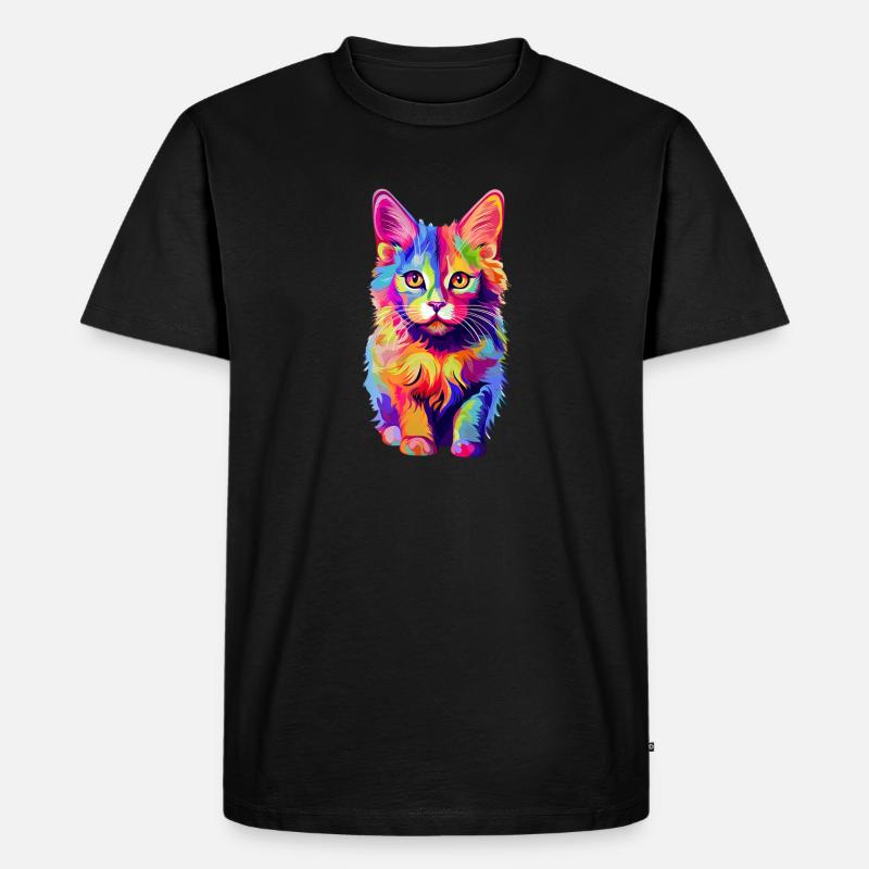 Kunterbunte Katze - Männer Premium Bio T-Shirt - Schwarz