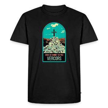 Croix du Sommet du Pieu, Vercors : Nature Sacrée - T-shirt Premium bio Homme - noir - Devant - Nico (187cm)