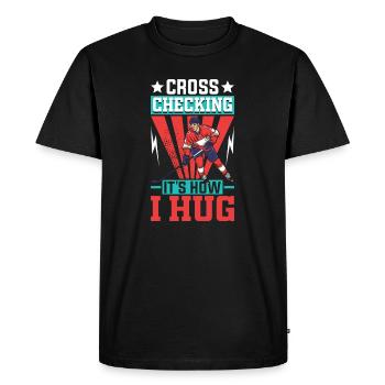 Cross Checking It's How I Hug - Men's Premium Organic T-Shirt - black - Front - Nico (187cm)