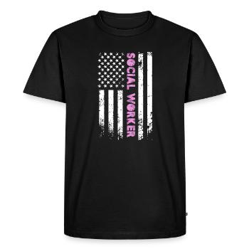 Travailleur social Drapeau américain - T-shirt Premium bio Homme - noir - Devant - Nico (187cm)
