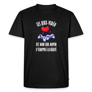 Maillot jeux vidéo geek humour idée cadeau garçon - T-shirt Premium bio Homme - noir - Devant - Nico (187cm)