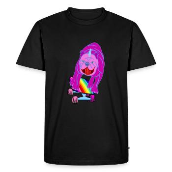 Skateboard Chien Carlin Bulldog Licorne Arc-en-ciel - T-shirt Premium bio Homme - noir - Devant - Nico (187cm)