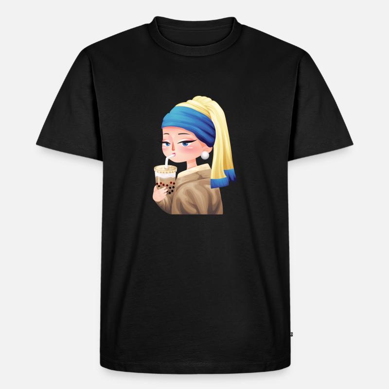 Bubble Tea and Perlen Ohrring - Männer Premium Bio T-Shirt - Schwarz