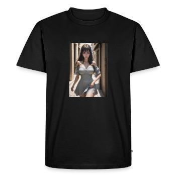 Femme dans une ruelle, ville,IA générée - T-shirt Premium bio Homme - noir - Devant - Nico (187cm)