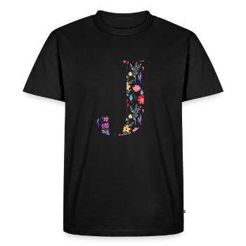 Lettre j personnalisée floral - idée cadeau - T-shirt Premium bio Homme - noir - Devant - Nico (187cm)