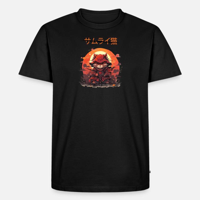 Samurai Anime Cat - Männer Premium Bio T-Shirt - Schwarz
