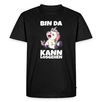 Licorne Je suis là, tu peux y aller - T-shirt Premium bio Homme - noir - Devant - Nico (187cm)